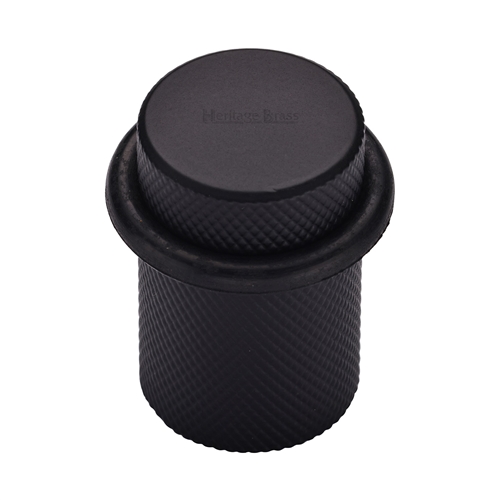 Heritage Brass Round Door Stop 45mm Knurled Matt Black  finish V1085-BKMT