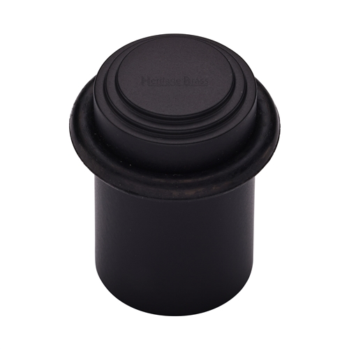 Heritage Brass Round Door Stop 45mm Stepped Matt Black  finish V1086-BKMT