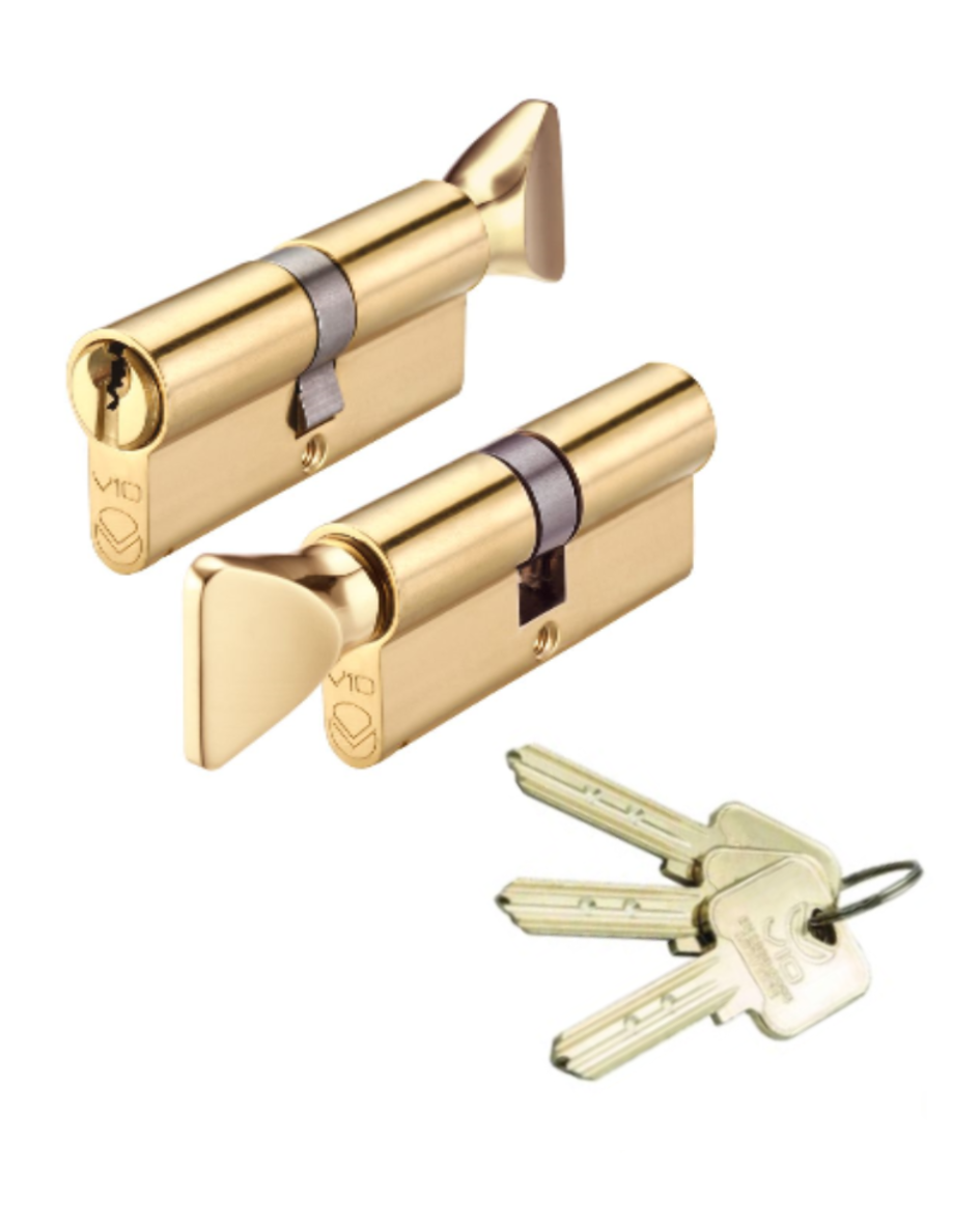 Vier V10EP6040CTPBKA V10 Euro Cylinder and Turn 60/40mm Keyed Alike Polished Brass