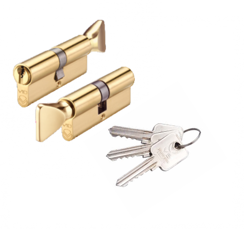 Vier V5EP3040CTPBE V5 30/40mm Euro Cylinder & Turn Keyed to Differ Polished Brass