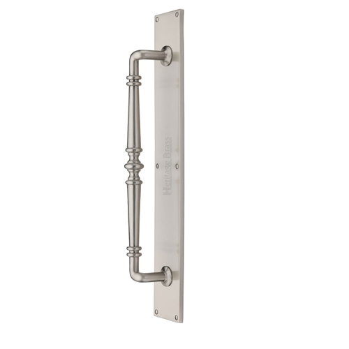 Heritage Brass Door Pull Handle on Plate Avon Design Satin Nickel