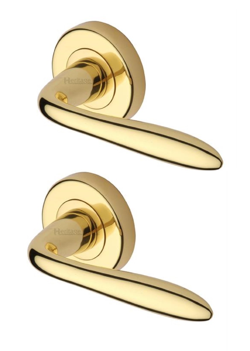 Heritage Brass V1750-PB Door Handle Lever Latch on Round Rose Sutton Design Polished Brass finish