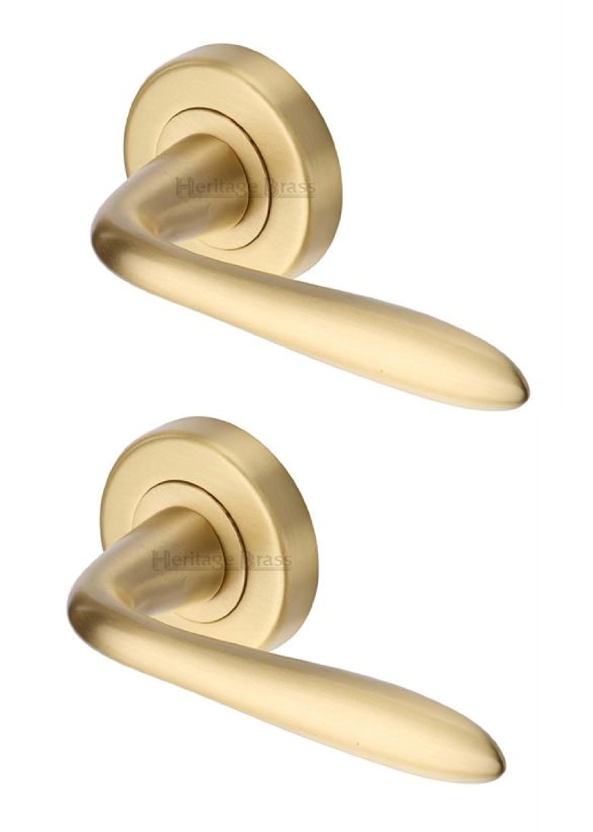 Heritage Brass V1750-SB Door Handle Lever Latch on Round Rose Sutton Design Satin Brass finish