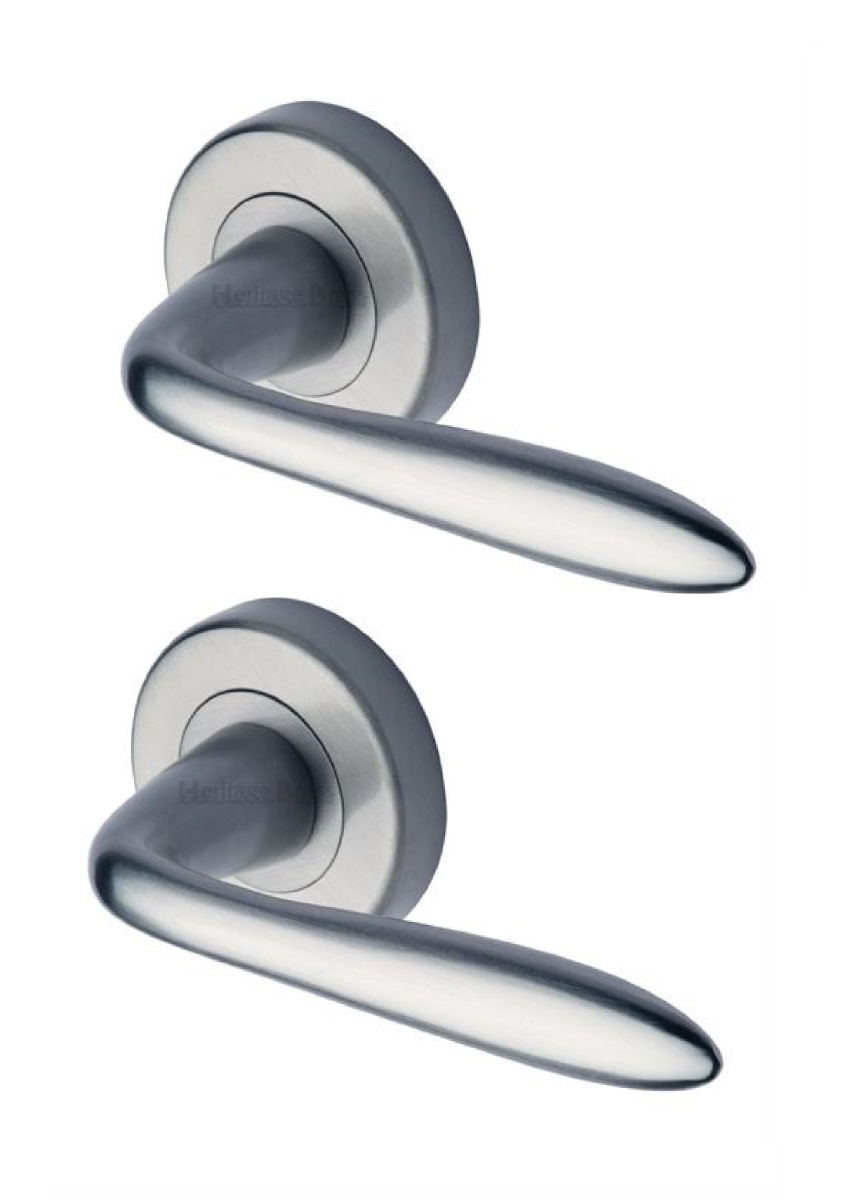Heritage Brass V1750-SC Door Handle Lever Latch on Round Rose Sutton Design Satin Chrome finish