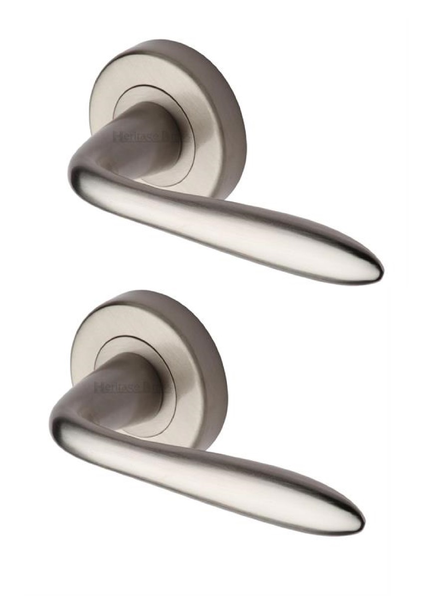 Heritage Brass V1750-SN Door Handle Lever Latch on Round Rose Sutton Design Satin Nickel Finish
