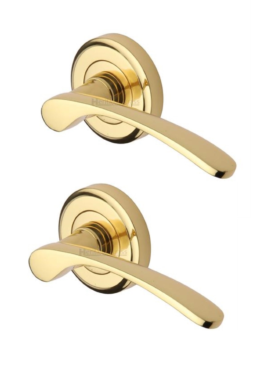 Heritage Brass V1900-PB Door Handle Lever Latch on Round Rose Sophia Design Polished Brass finish