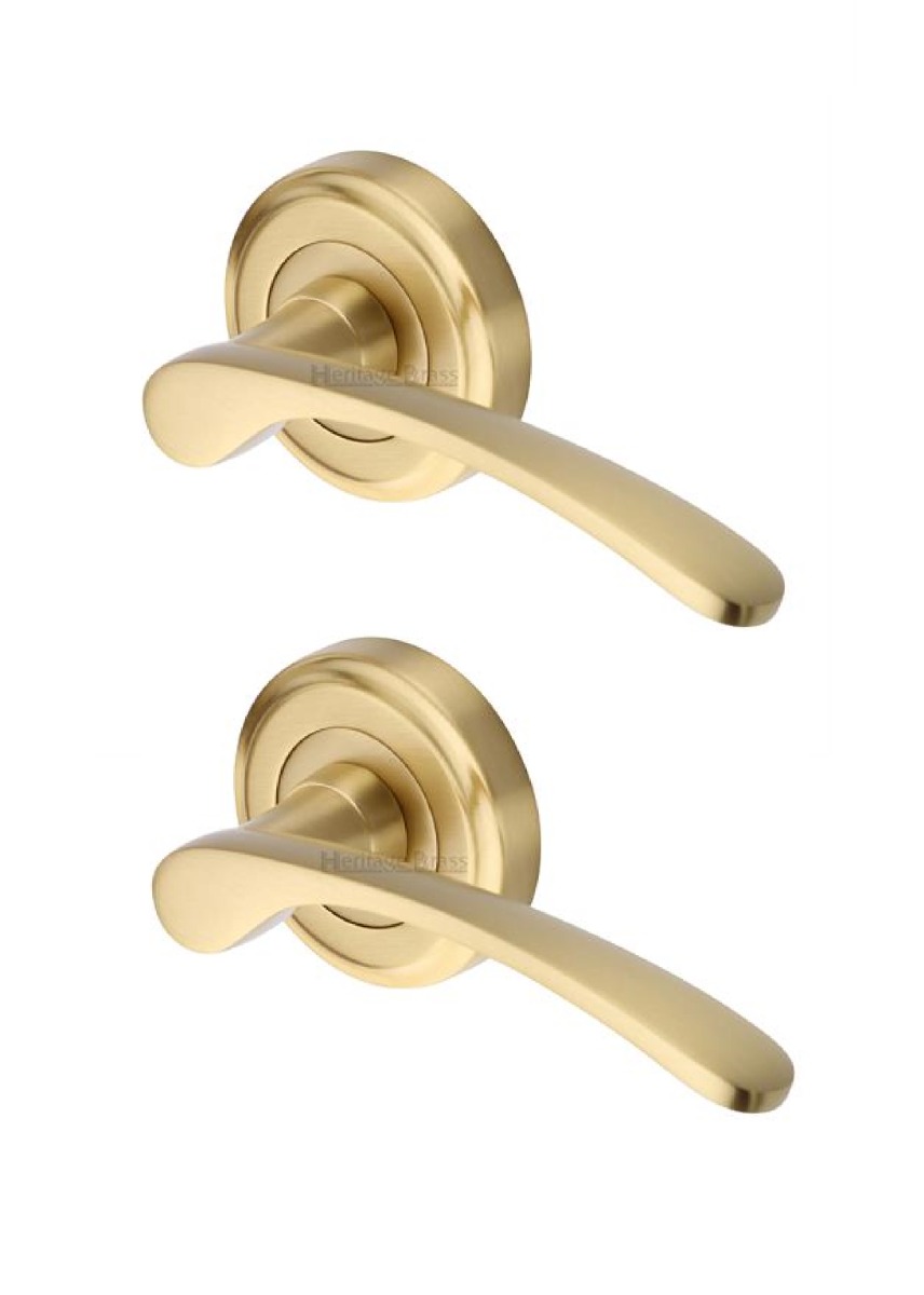 Heritage Brass V1900-SB Door Handle Lever Latch on Round Rose Sophia Design Satin Brass finish