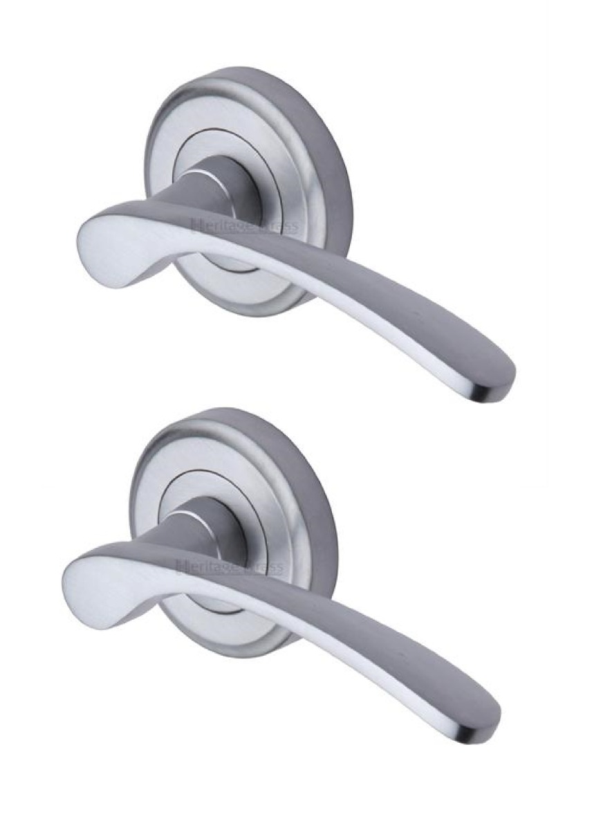 Heritage Brass V1900-SC Door Handle Lever Latch on Round Rose Sophia Design Satin Chrome finish