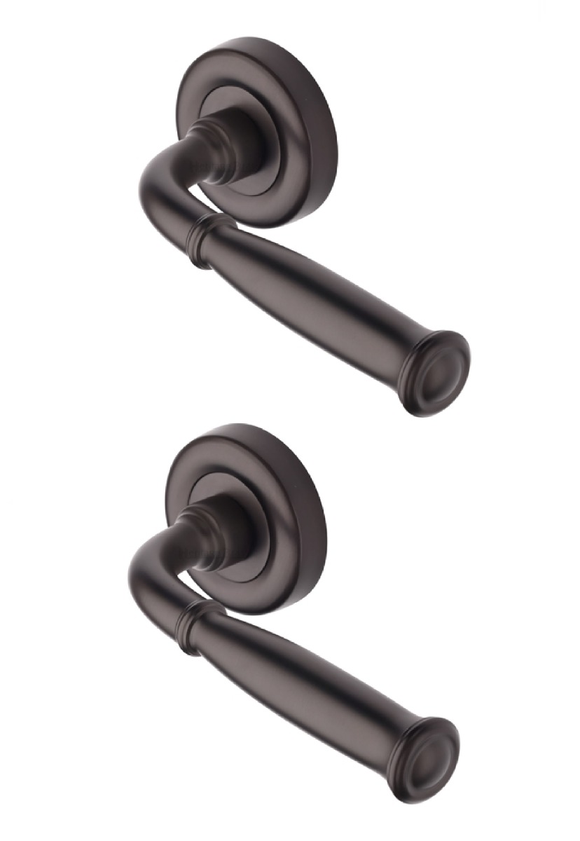 Heritage Brass Door Handle Lever Latch on Round Rose Lincoln Design Matt Bronze _x000D_
  V1938-MB