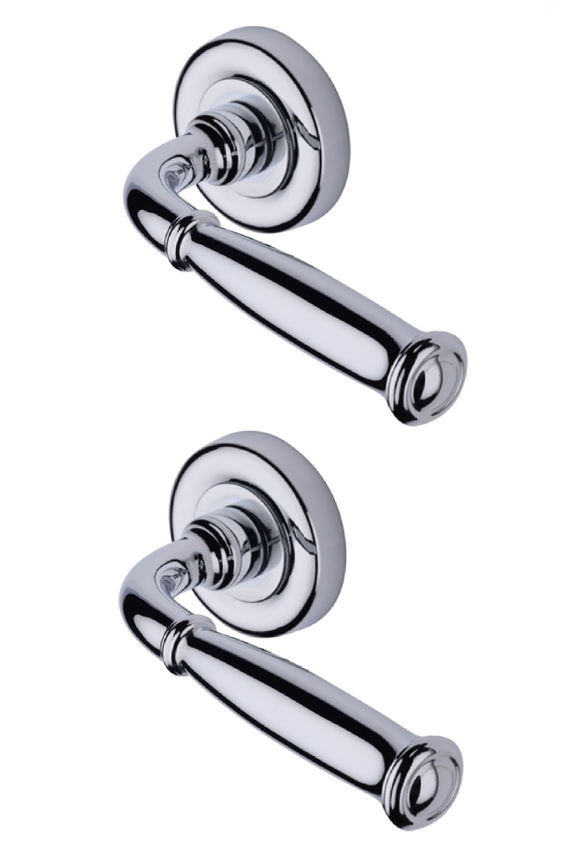 Heritage Brass Door Handle Lever Latch on Round Rose Lincoln Design Polished Chrome _x000D_
  V1938-PC
