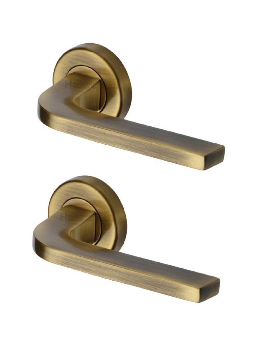 Heritage Brass V2015-AT Door Handle Lever on Rose Bellagio Design Antique Finish