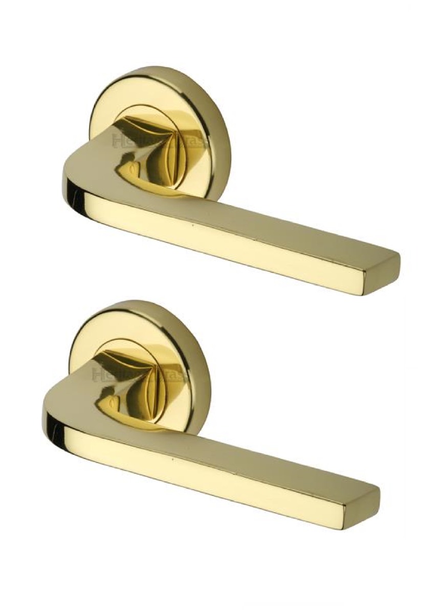 Heritage Brass V2015-PB Door Handle Lever on Rose Bellagio Design Polished Brass Finish
