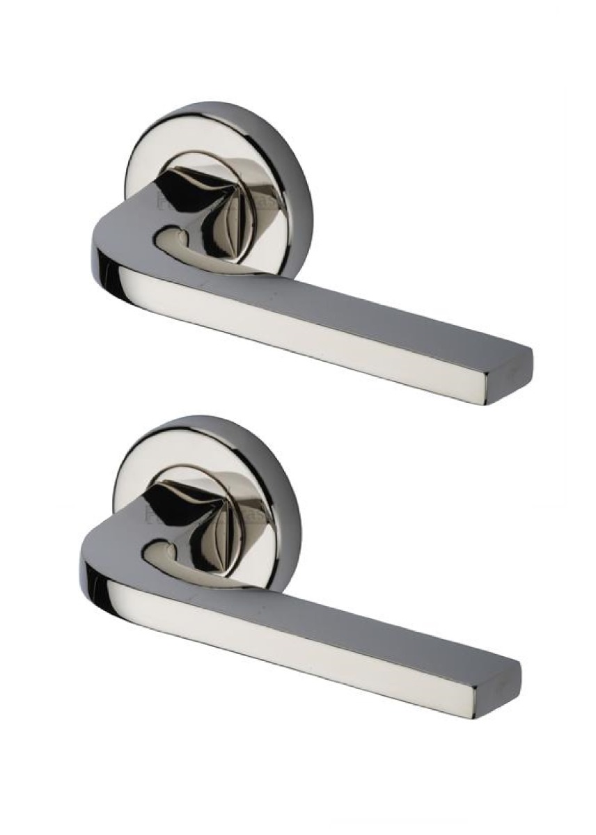 Heritage Brass V2015-PNF Door Handle Lever on Rose Bellagio Design Polished Nickel Finish