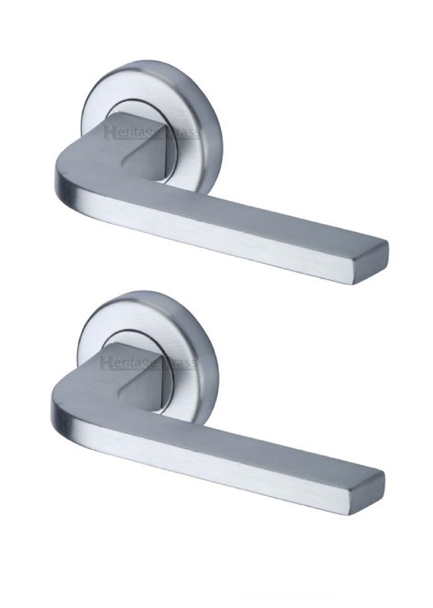 Heritage Brass V2015-SC Door Handle Lever on Rose Bellagio Design Satin Chrome Finish