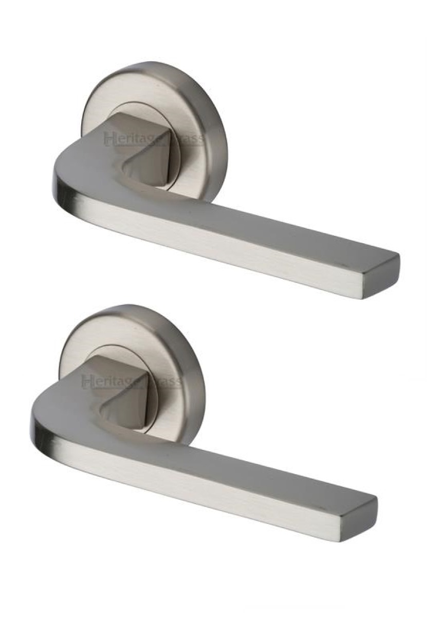 Heritage Brass V2015-SN Door Handle Lever on Rose Bellagio Design Satin Nickel Finish