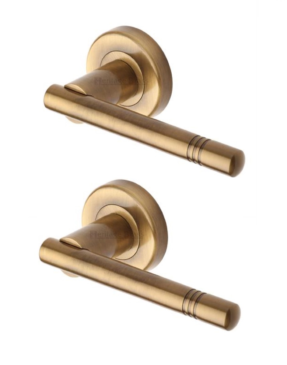 Heritage Brass V2100-AT Door Handle Lever Latch on Round Rose Alicia Design Antique finish