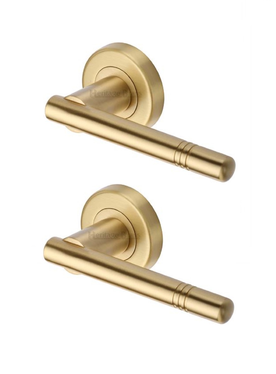 Heritage Brass V2100-SB Door Handle Lever Latch on Round Rose Alicia Design Satin Brass finish