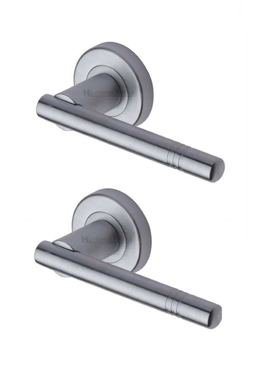 Heritage Brass V2100-SC Door Handle Lever Latch on Round Rose Alicia Design Satin Chrome finish