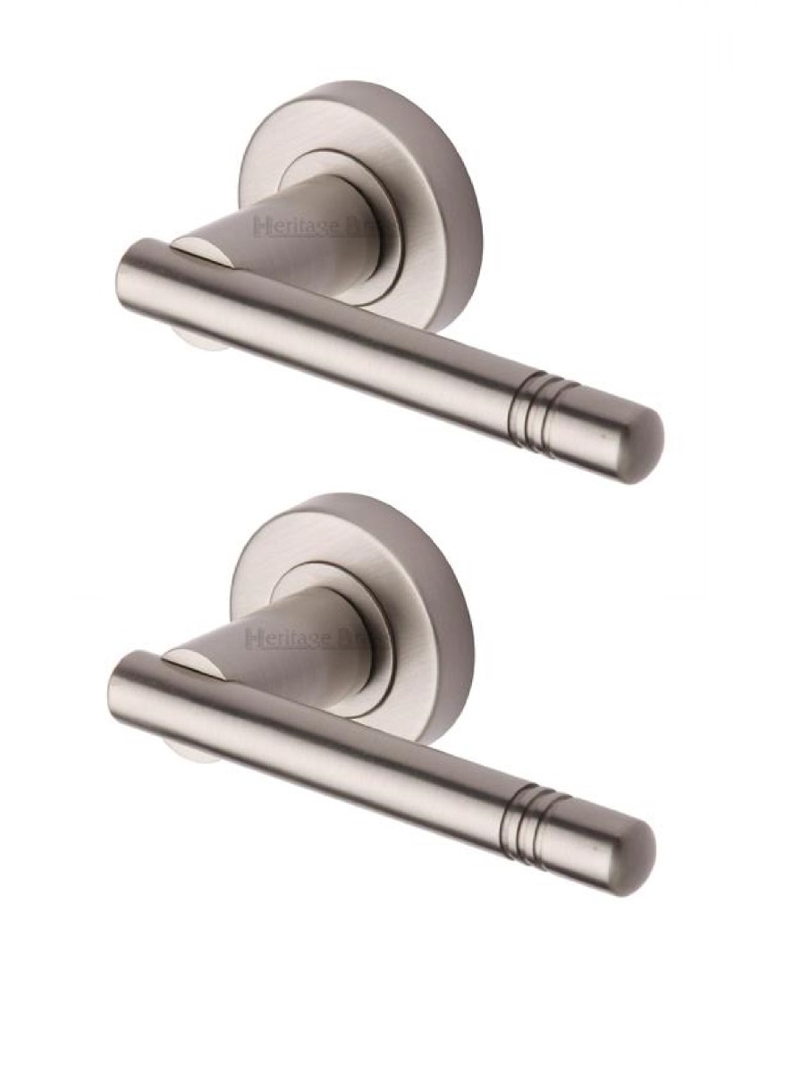 Heritage Brass V2100-SN Door Handle Lever Latch on Round Rose Alicia Design Satin Nickel finish