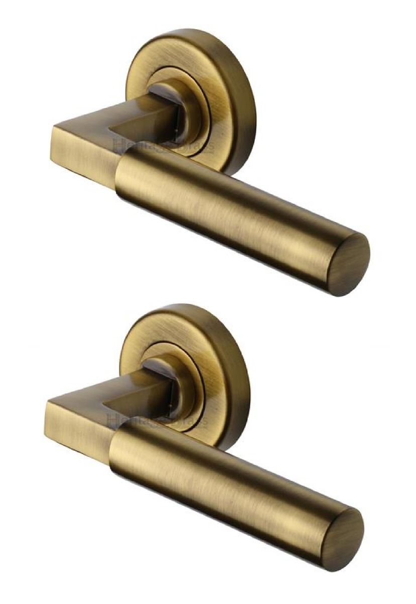 Heritage Brass V2259-AT Door Handle Lever on Rose Bauhaus Design Antique Finish