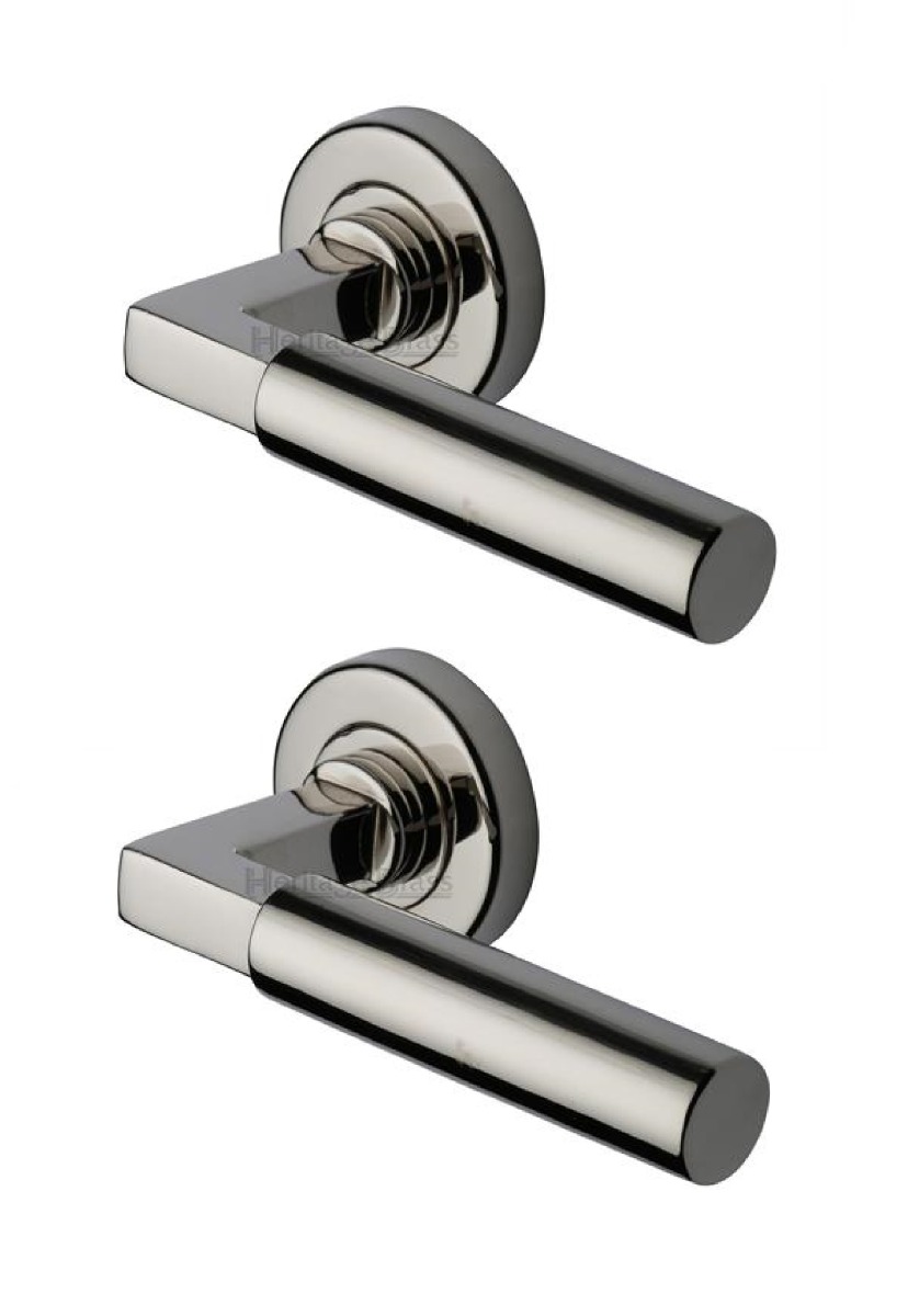 Heritage Brass V2259-PNF Door Handle Lever on Rose Bauhaus Design Polished Nickel Finish