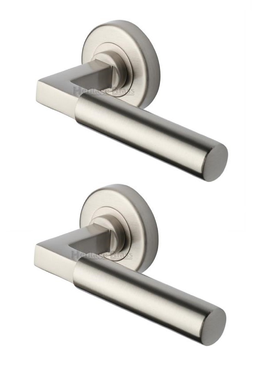 Heritage Brass V2259-SN Door Handle Lever on Rose Bauhaus Design Satin Nickel Finish