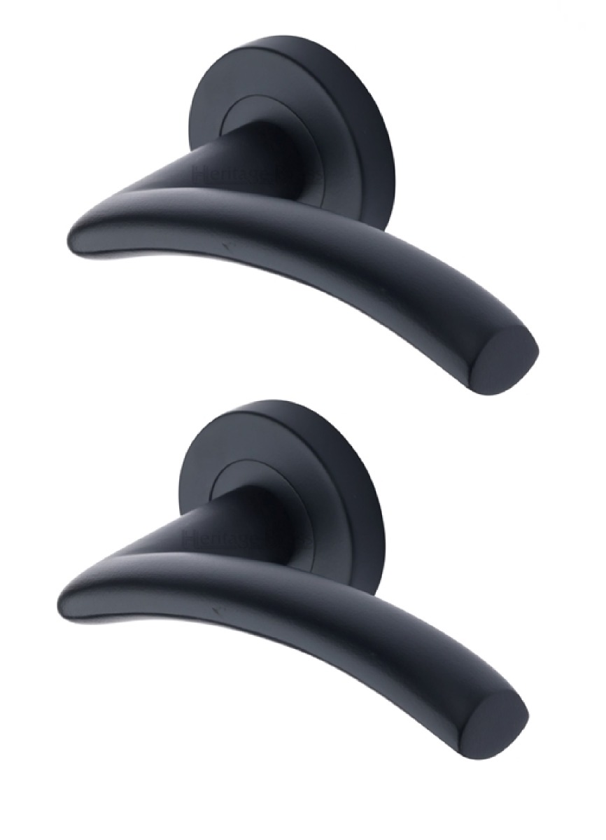Heritage Brass Door Handle Lever Latch on Round Rose Centaur Design Matt Black   V3490-BKMT