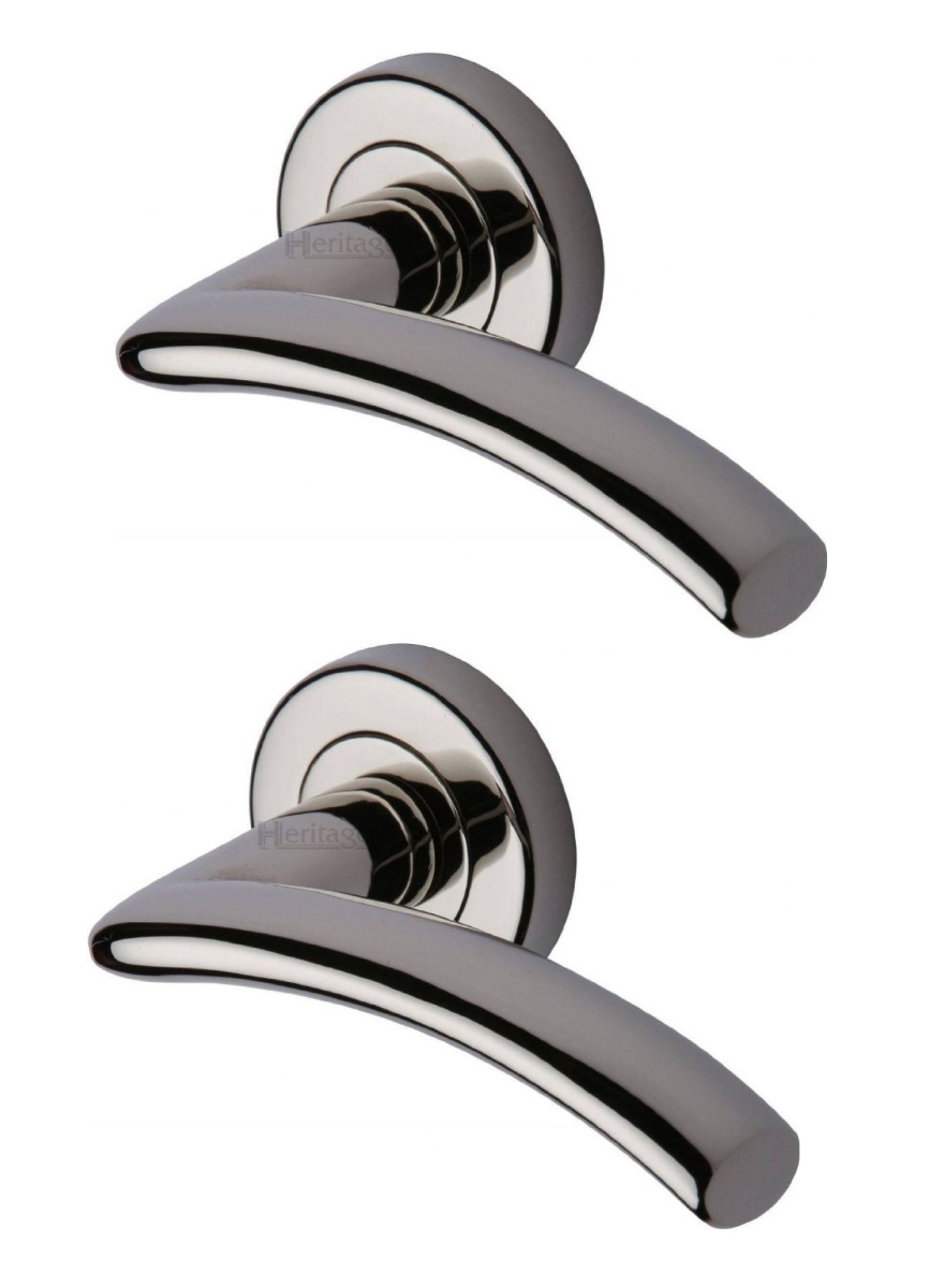 Heritage Brass V3490-PNF Door Handle Lever Latch on Round Rose Centaur Design Polished Nickel finish