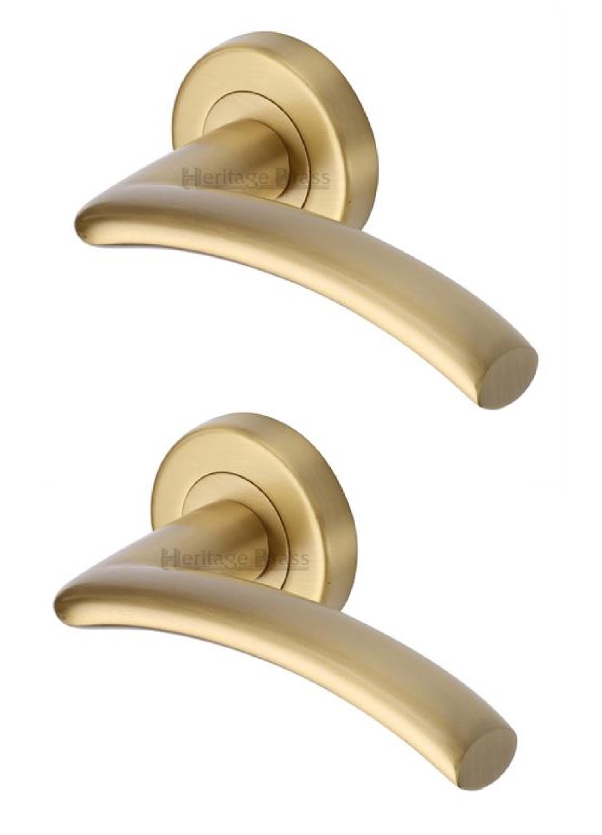 Heritage Brass V3490-SB Door Handle Lever Latch on Round Rose Centaur Design Satin Brass finish