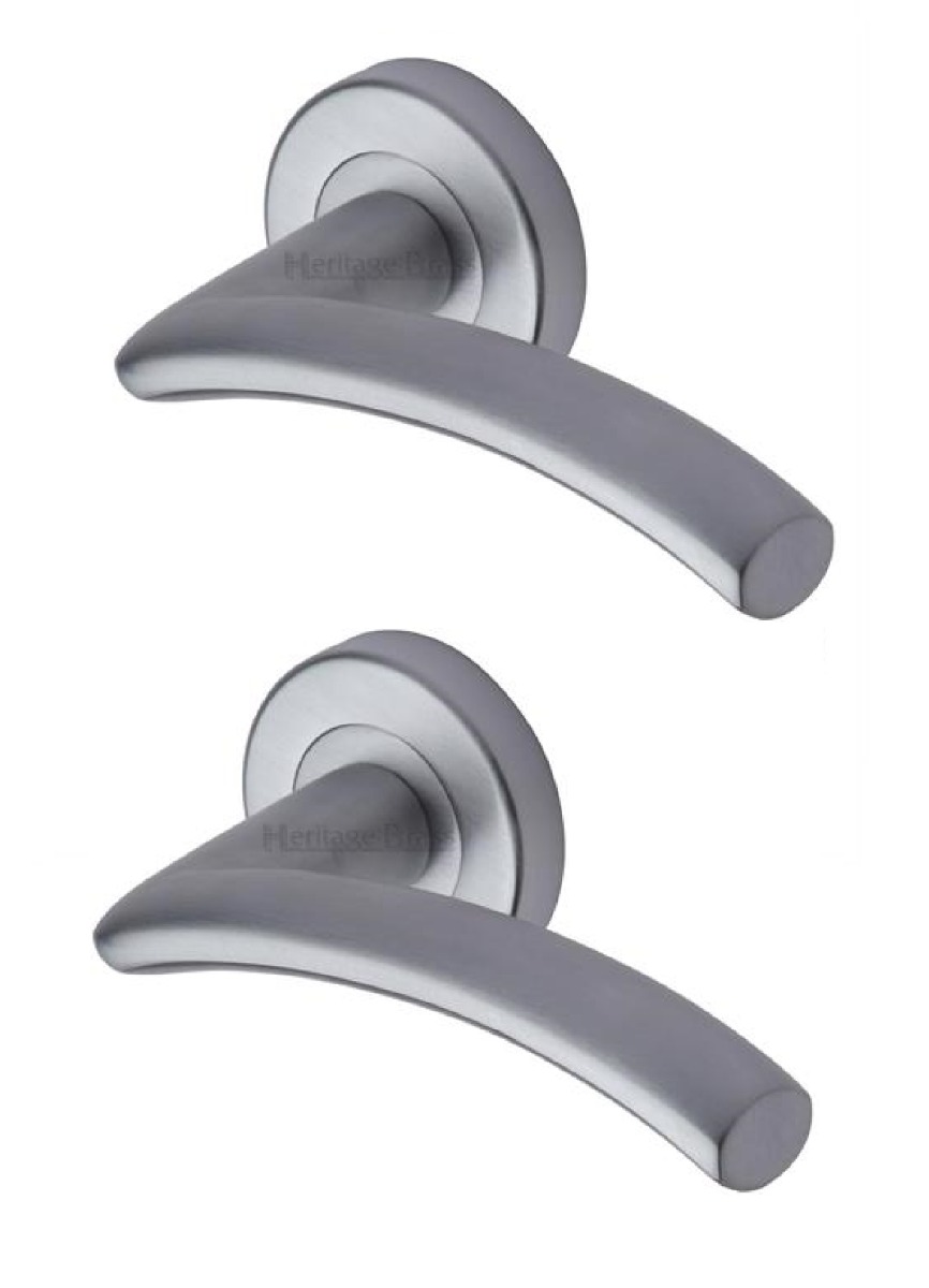 Heritage Brass V3490-SC Door Handle Lever Latch on Round Rose Centaur Design Satin Chrome finish