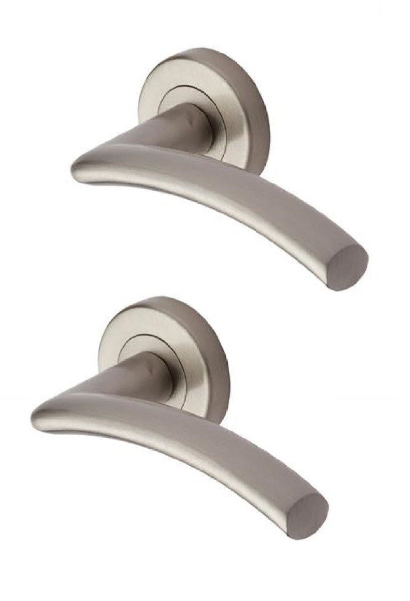 Heritage Brass V3490-SN Door Handle Lever Latch on Round Rose Centaur Design Satin Nickel finish