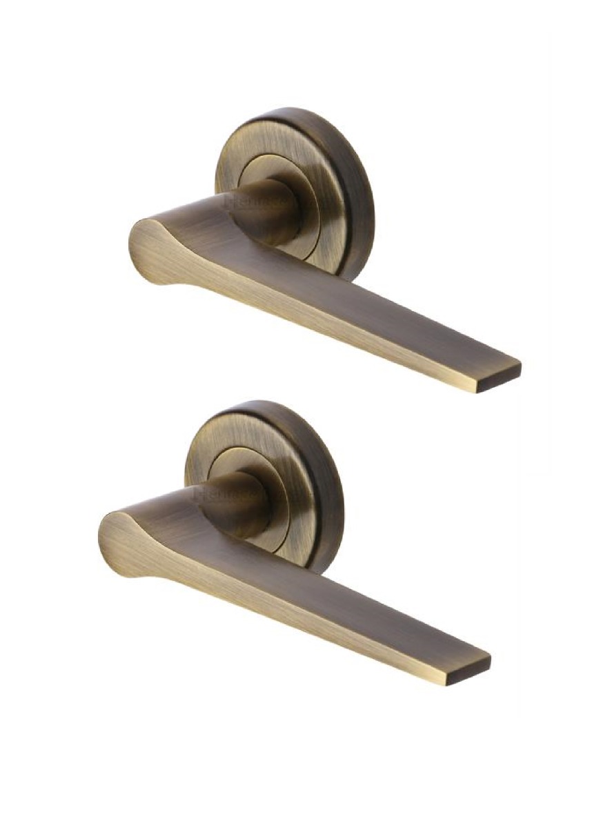 Heritage Brass V4189-AT Door Handle Lever on Rose Gio Design Antique Finish
