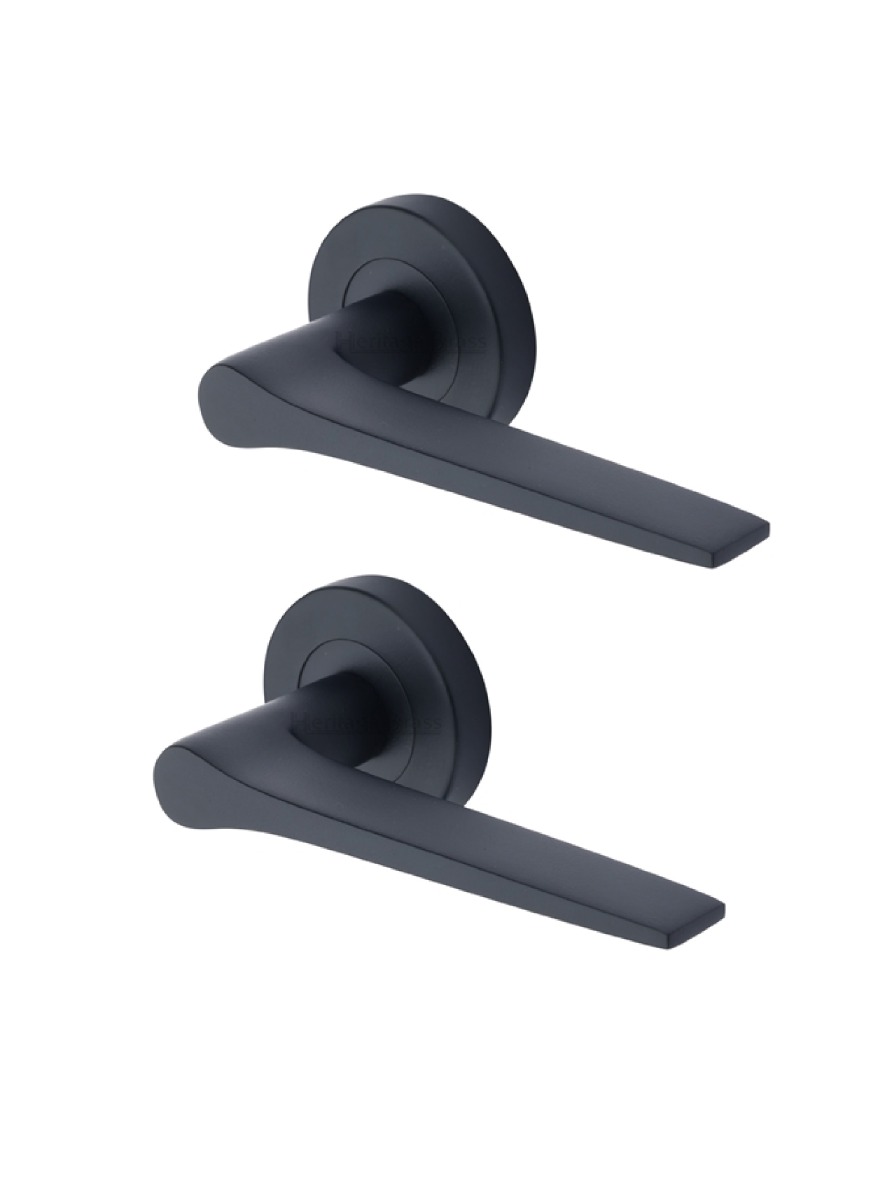 Heritage Brass Door Handle Lever on Rose Gio Design Matt Black   V4189-BKMT