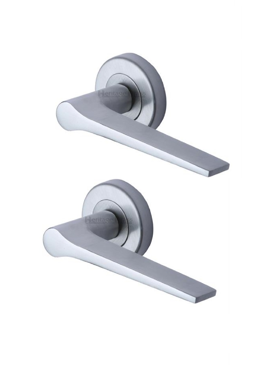 Heritage Brass V4189-SC Door Handle Lever on Rose Gio Design Satin Chrome Finish