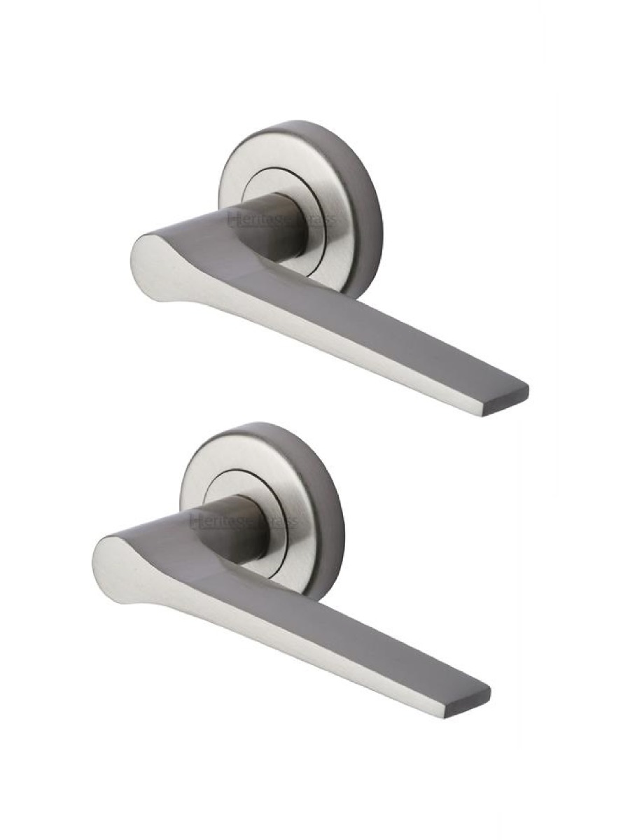Heritage Brass V4189-SN Door Handle Lever on Rose Gio Design Satin Nickel Finish