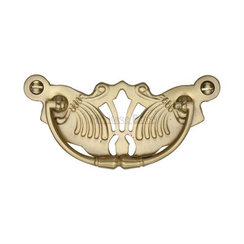 Heritage Brass V5021-SB Cabinet Pull Ornate Plate Design Satin Brass Finish