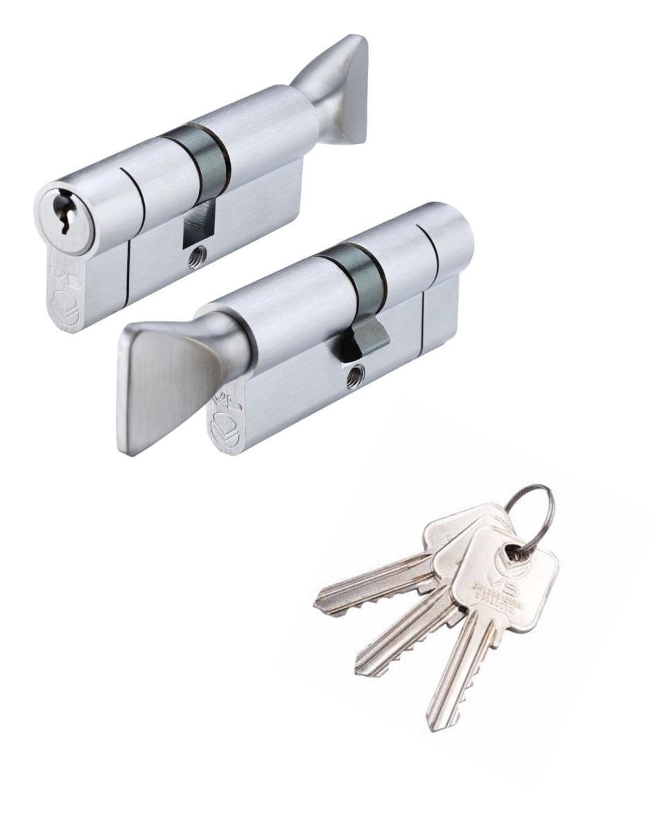 Vier V5EP5030CTSCE V5 50/30mm Euro Cylinder and Turn Keyed to Differ Satin Chrome