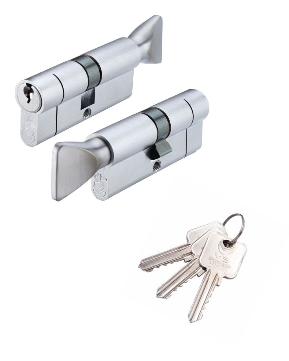 Vier V5EP60CTSCE V5 60mm Euro Cylinder and Turn Keyed to Differ Satin Chrome
