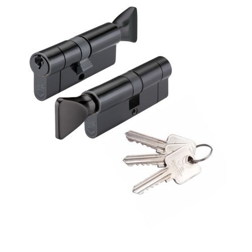 Zoo Hardware Vier V5 100mm Euro Cylinder and Turn Keyed Alike Black V5EP100CTBKKA