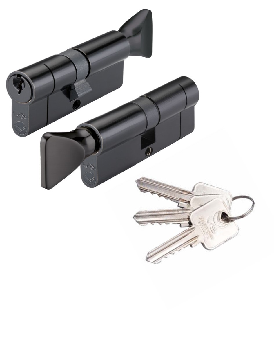 Zoo Hardware Vier V5 80mm Euro Cylinder and Turn Keyed Alike Black V5EP80CTBKKA