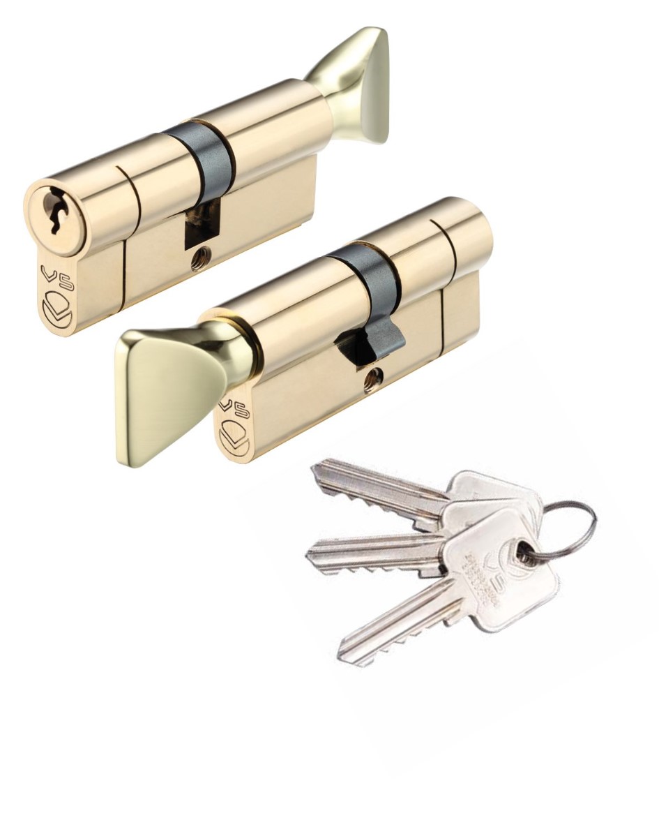 Vier V5EP4060CTPBMK V5 40/60mm Euro Cylinder and Turn Master Keyed Polished Brass