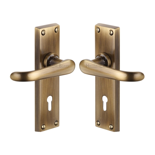 Heritage Brass V700-AT Door Handle Lever Lock Windsor Design Antique finish