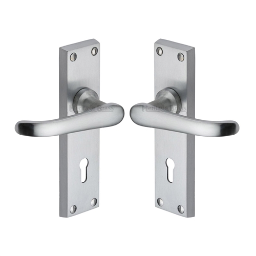 Heritage Brass V700-SC Door Handle Lever Lock Windsor Design Satin Chrome finish