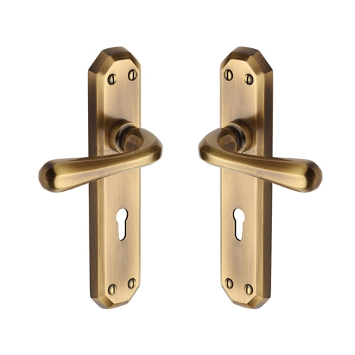 Heritage Brass V7050-AT Door Handle Lever Lock Charlbury Design Antique finish