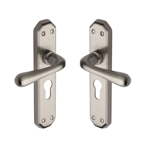 Heritage Brass V7066.48-SN Door Handle for Euro Profile Plate Charlbury Design Satin Nickel finish