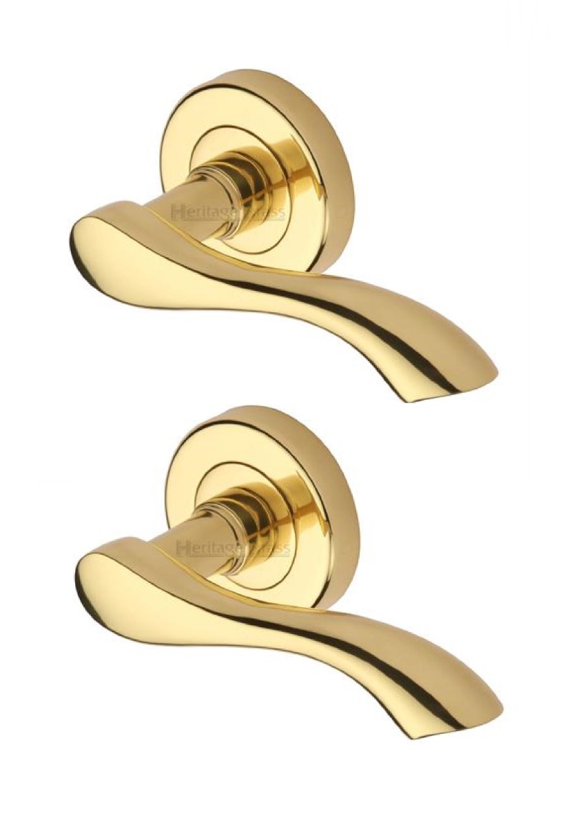 Heritage Brass V7210-PB Door Handle Lever Latch on Round Rose Algarve Design Polished Brass finish