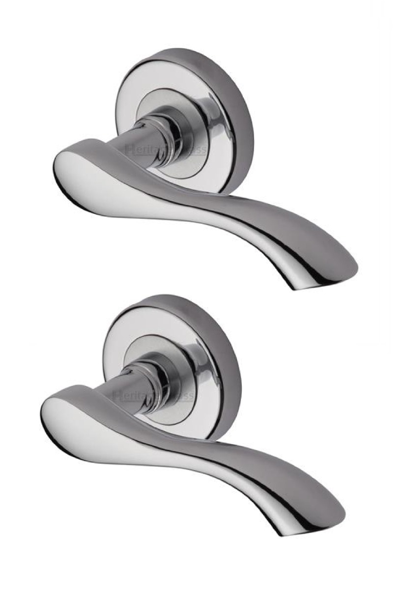 Heritage Brass V7210-PC Door Handle Lever Latch on Round Rose Algarve Design Polished Chrome finish