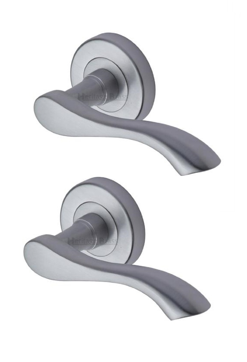 Heritage Brass V7210-SC Door Handle Lever Latch on Round Rose Algarve Design Satin Chrome finish