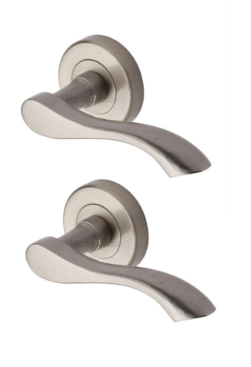 Heritage Brass V7210-SN Door Handle Lever Latch on Round Rose Algarve Design Satin Nickel finish