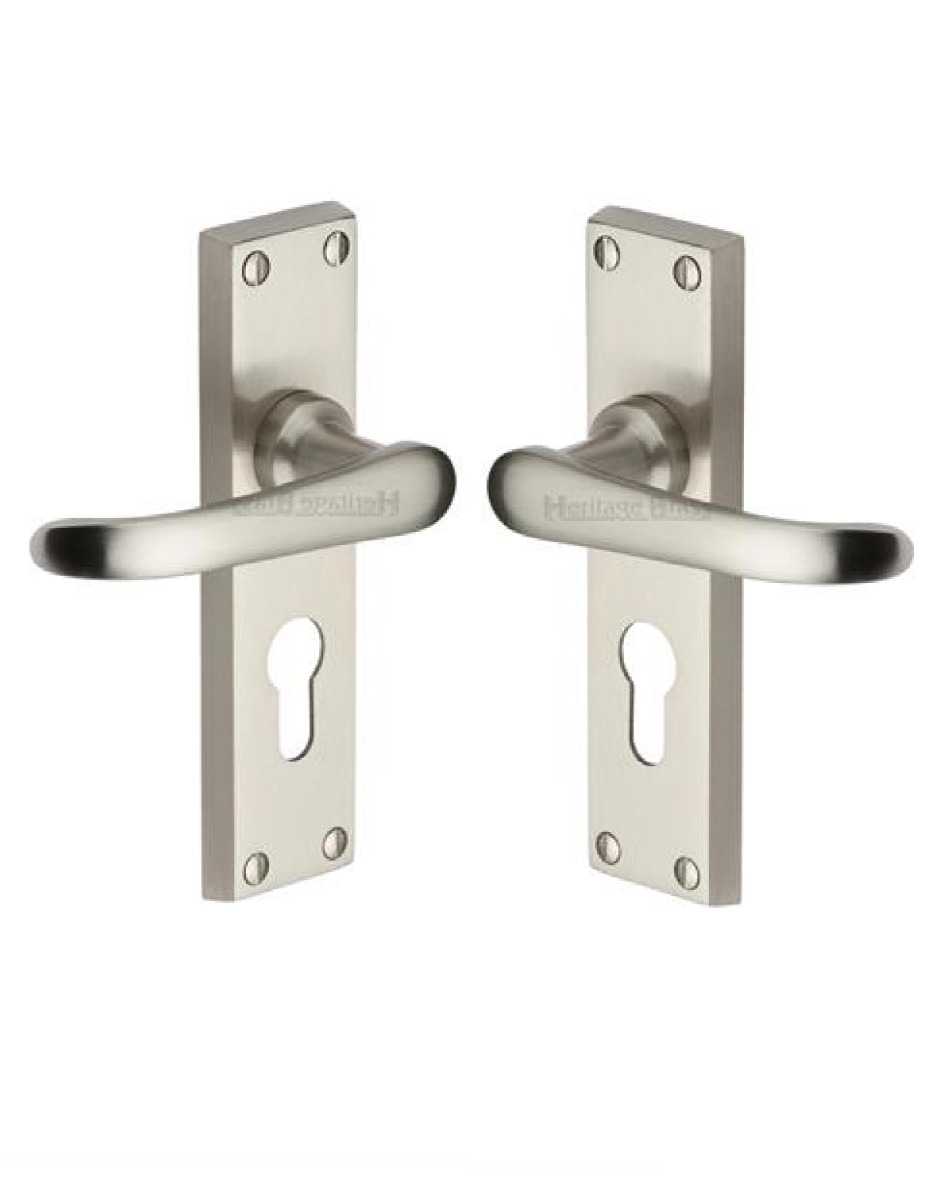 Heritage Brass V727.48-SN Door Handle for Euro Profile Plate Windsor Design Satin Nickel finish